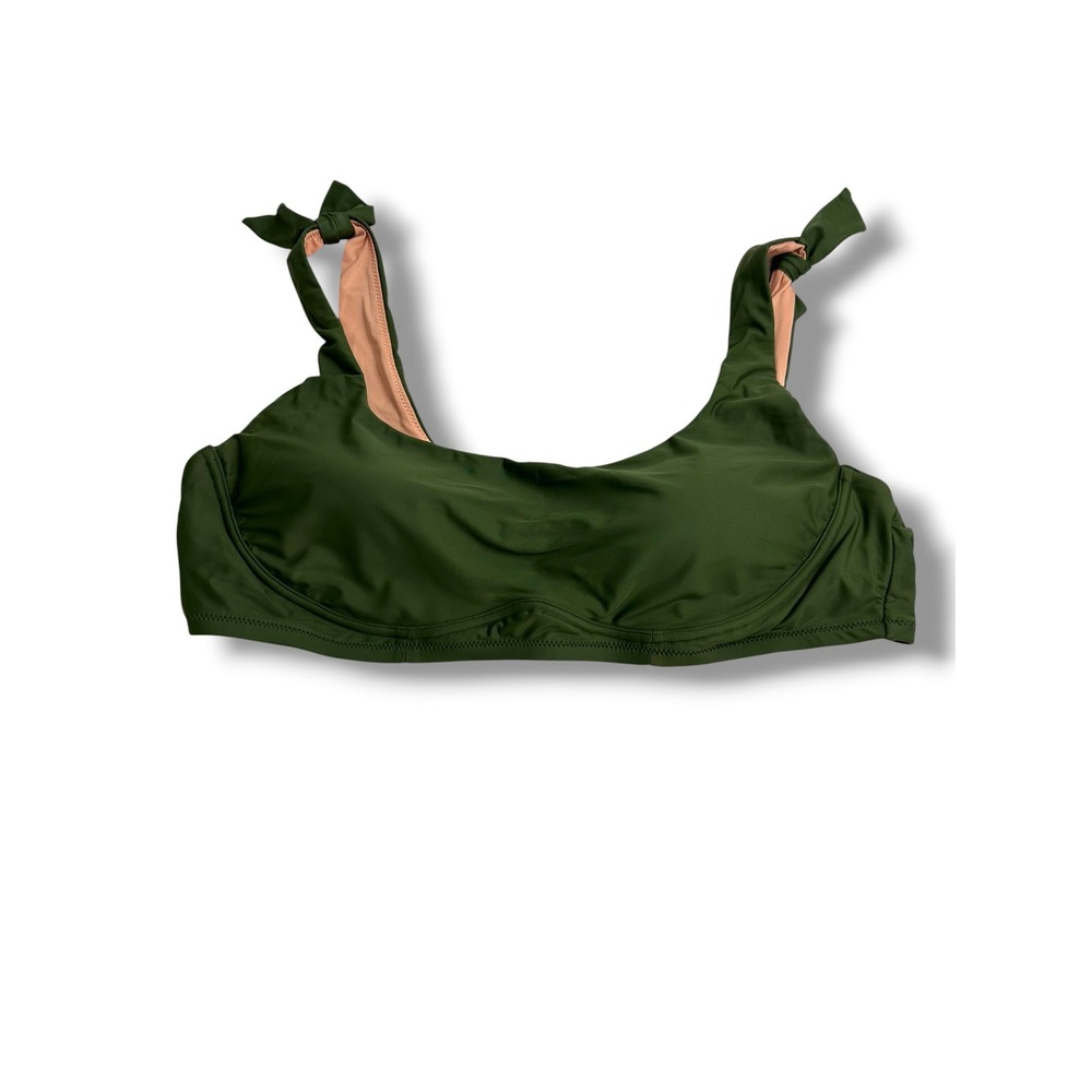 J.Crew Re-Imagined Tie-Shoulder Bikini Top‎ Olive Green Women's 2X NEW